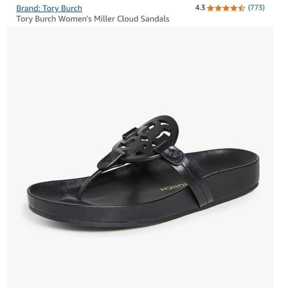 Tory Burch Black Nappa Leather Miller's Cloud Flip Flops Sandals Modern Prep 10 - Picture 11 of 11